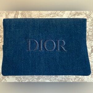 Dior Dark Blue Denim Zippered Pouch with Logo New in Box